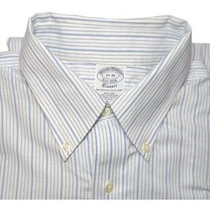 BROOKS BROTHERS Classic Men Blue White.Stripe Dress Shirt 17-35 Polo Long Sleeve